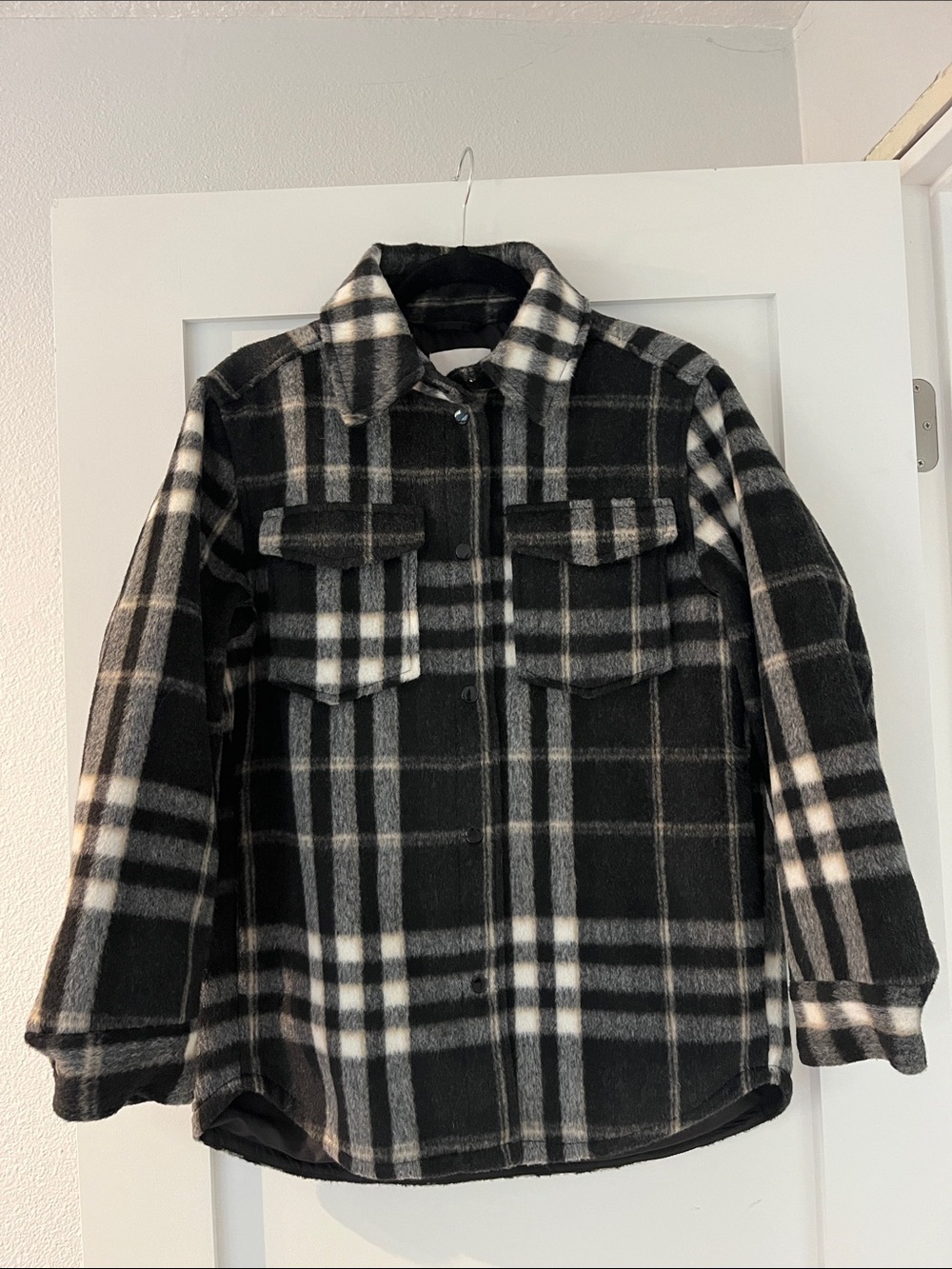 H&M Black & White Plaid Utility Jacket